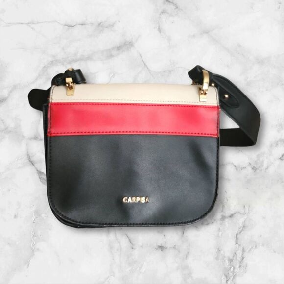 Carpisa Made In Italy Black Leather Satchel Top Small Crossbody Bag Minimalist P - Picture 7 of 8